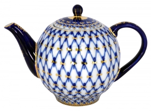 Lomonosov Imperial Porcelain Tea Pot Tulip Cobalt Net 3 Cups 20 oz/600 ml Lomonosov Imperial Porcelain Tea Pot Tulip Cobalt Net 3 Cups 20 oz/600 ml