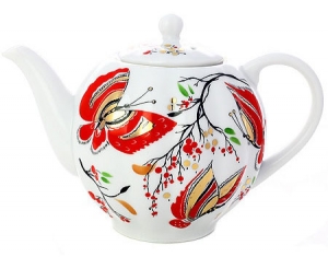 Lomonosov Imperial Porcelain Tea Pot Tulip Red Butterflies 3 Cups 20 oz/600 ml Lomonosov Imperial Porcelain Tea Pot Tulip Red Butterflies 3 Cups 20 oz/600 ml