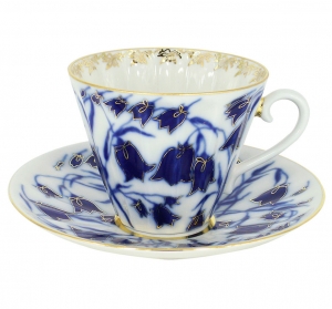 Imperial Lomonosov Porcelain Tea Set Cup and Saucer Blue Bells