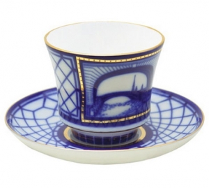 Lomonosov Imperial Porcelain Tea Set Cup and Saucer Hermitage Bridge 7.4 oz/220ml