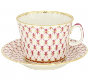 Lomonosov Imperial Porcelain Cup and Saucer Red Net Lomonosov Imperial Porcelain Cup and Saucer Red Net