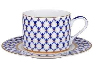 Lomonosov Imperial Porcelain Tea Set Cup and Saucer Solo Cobalt Net 10.1oz/300 ml