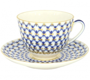 Lomonosov Imperial Porcelain Tea Set Cup and Saucer Spring Cobalt Net 7.8 oz/230 ml Lomonosov Imperial Porcelain Tea Set Cup and Saucer Spring Cobalt Net 7.8 oz/230 ml