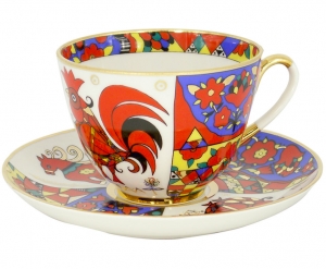 Lomonosov Imperial Porcelain Tea Set Cup and Saucer Spring Folk Patterns 7.8 oz/230 ml Lomonosov Imperial Porcelain Tea Set Cup and Saucer Spring Folk Patterns 7.8 oz/230 ml