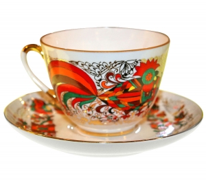 Lomonosov Imperial Porcelain Tea Set Cup and Saucer Spring Red Rooster 7.8 oz/230 ml Lomonosov Imperial Porcelain Tea Set Cup and Saucer Spring Red Rooster 7.8 oz/230 ml