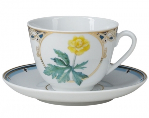 Lomonosov Imperial Porcelain Tea Set Cup and Saucer Spring Trollius 7.8 oz/230ml