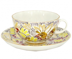 Lomonosov Imperial Porcelain Tea Set Cup and Saucer Tulip Golden Daisy 8.45 oz/250 ml