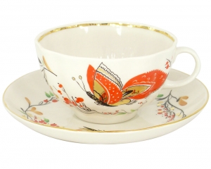 Lomonosov Imperial Porcelain Tea Set Cup and Saucer Tulip Red Butterflies 8.45 oz/250 ml Lomonosov Imperial Porcelain Tea Set Cup and Saucer Tulip Red Butterflies 8.45 oz/250 ml