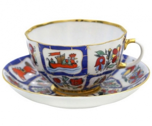 Lomonosov Imperial Porcelain Tea Set Cup and Saucer Tulip Russian Lubok 8.45 oz/250 ml Lomonosov Imperial Porcelain Tea Set Cup and Saucer Tulip Russian Lubok 8.45 oz/250 ml
