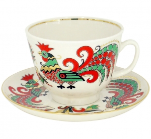 Lomonosov Imperial Porcelain Tea Set Cup and Saucer Two Roosters Lomonosov Imperial Porcelain Tea Set Cup and Saucer Two Roosters