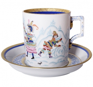 Lomonosov Imperial Porcelain Tea Set Cup and Saucer Winter Fun (2) 7.4 oz/220 ml Lomonosov Imperial Porcelain Tea Set Cup and Saucer Winter Fun (2) 7.4 oz/220 ml