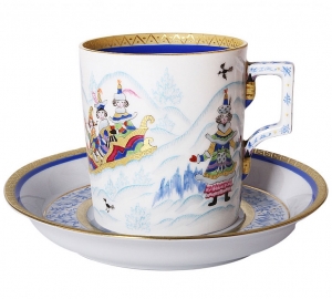 Lomonosov Imperial Porcelain Tea Set Cup and Saucer Winter Fun (4) 7.4 oz/220 ml Lomonosov Imperial Porcelain Tea Set Cup and Saucer Winter Fun (4) 7.4 oz/220 ml