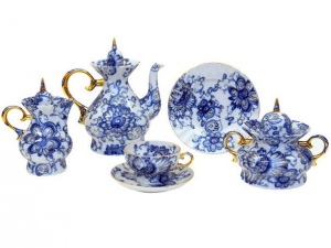 Lomonosov Table Wear Porcelain 'Blue Field' Sugar Bowl 3-1/2 Inch Porcelain 