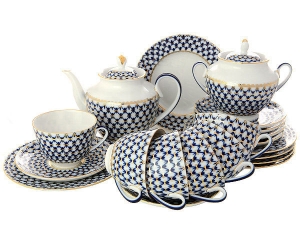 Lomonosov Imperial Porcelain Tea Set Spring Cobalt Net 6/20 Lomonosov Imperial Porcelain Tea Set Spring Cobalt Net 6/20