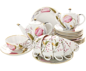 Lomonosov Imperial Porcelain Tea Set Tulip Pink Tulips 6/21 Lomonosov Imperial Porcelain Tea Set Tulip Pink Tulips 6/21