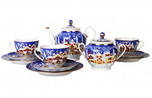 Lomonosov Imperial Porcelain Tea Set Winter Fairytale 6/20