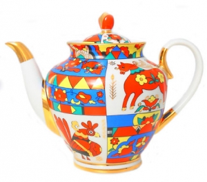 Lomonosov Imperial Porcelain Teapot Spring Folk Pattern 10 Cups 67.6 oz/2000 ml Lomonosov Imperial Porcelain Teapot Spring Folk Pattern 10 Cups 67.6 oz/2000 ml