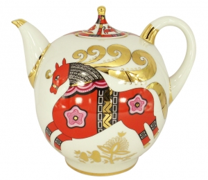 Lomonosov Imperial Porcelain Teapot Red Horse