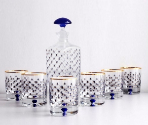Lomonosov Glass Decanter and 6 Whiskey Lowball Glasses Set Cobalt Net Lomonosov Glass Decanter and 6 Whiskey Lowball Glasses Set Cobalt Net