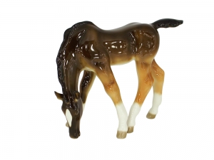 Horse Drinking Chestnut Colored Lomonosov Porcelain Figurine