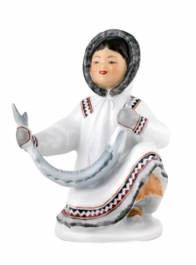Lomonosov Porcelain Eskimo Girl With Sturgeon 