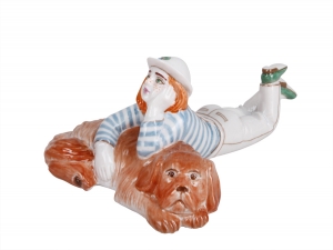 Girl with Freckles and Dog Lomonosov Porcelain Sculpture Figurine