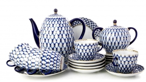 Lomonosov Imperial Porcelain Espresso/Coffee Set Tulip Cobalt Net 21 pc for 6 persons