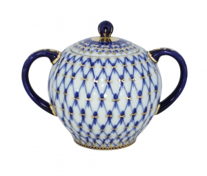 Lomonosov Imperial Porcelain Sugar Bowl Cobalt Net 15 oz/450 ml