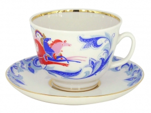 Lomonosov Imperial Porcelain Tea Set Cup and Saucer Gift Winter Troika 12.7 oz/375 ml