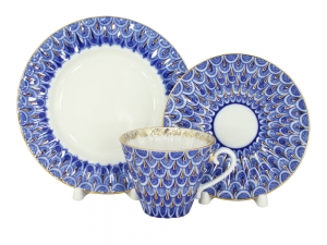 Lomonosov Imperial Porcelain Tea Set 3pc Radiant Forget Me Not 7.9 oz/235ml Lomonosov Imperial Porcelain Tea Set 3pc Radiant Forget Me Not 7.9 oz/235ml