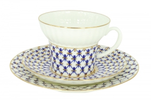 Imperial Lomonosov Porcelain Bone China Tea Set Wave Cobalt Net 5.24 fl.oz/155ml 3pc Imperial Lomonosov Porcelain Bone China Tea Set Wave Cobalt Net 5.24 fl.oz/155ml 3pc
