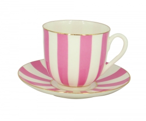 Lomonosov Porcelain Yes and No PINK Bone China Espresso Coffee Cup and Saucer 6 oz/180 ml