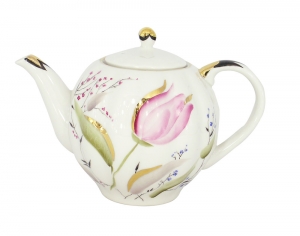 Lomonosov Imperial Porcelain Porcelain Teapot Tulip Pink Tulips 20 oz/600 ml