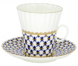 Lomonosov Lomonosov Porcelain Cobalt Net Dandelion Tea cup and saucer Bone China