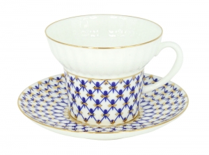 Imperial Porcelain Bone China Tea Cup and Saucer Cobalt Net Wave 5,24 oz/155 ml Imperial Porcelain Bone China Tea Cup and Saucer Cobalt Net Wave 5,24 oz/155 ml
