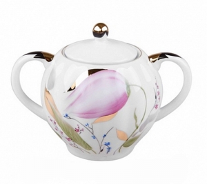 Lomonosov Imperial Porcelain Sugar Bowl Pink Tulips 15 oz/450 ml Lomonosov Imperial Porcelain Sugar Bowl Pink Tulips 15 oz/450 ml