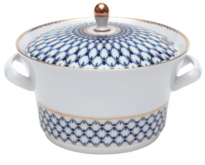Russian Porcelain Porcelain Soup Bowl Tureen Youth Cobalt Net 113.3 oz/3350 ml Russian Porcelain Porcelain Soup Bowl Tureen Youth Cobalt Net 113.3 oz/3350 ml