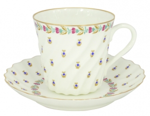 Lomonosov Porcelain Bone China Twist Tea Cup and Saucer Tiny Blue Berries 5.24 fl.oz/155ml