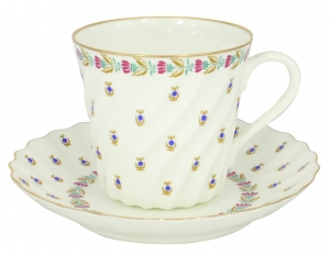 Lomonosov Porcelain Bone China Twist Tea Cup and Saucer Tiny Blue Berries 5.24 fl.oz/155ml Lomonosov Porcelain Bone China Twist Tea Cup and Saucer Tiny Blue Berries 5.24 fl.oz/155ml