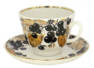 Lomonosov Imperial Porcelain Tea Set Cup and Saucer Gift Black Chokeberry 12.7 oz/375 ml Lomonosov Imperial Porcelain Tea Set Cup and Saucer Gift Black Chokeberry 12.7 oz/375 ml