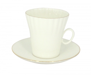 Lomonosov Porcelain Porcelain Bone China Dandelion Coffee Cup and Saucer Golden Edge 5.9 oz/175 ml