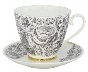 Lomonosov Imperial Bone China Tea Set Carnation Black Summer 2pc 6.8 oz/200 ml Lomonosov Imperial Bone China Tea Set Carnation Black Summer 2pc 6.8 oz/200 ml