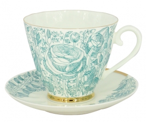 Lomonosov Imperial Bone China Tea Set Carnation Green Summer 2pc 6.8 oz/200 ml Lomonosov Imperial Bone China Tea Set Carnation Green Summer 2pc 6.8 oz/200 ml