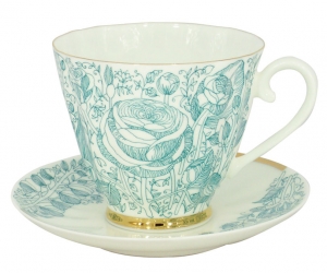 Lomonosov Imperial Bone China Tea Set Carnation Green Summer 2pc 6.8 oz/200 ml