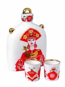 Lomonosov Imperial Porcelain Whiskey/Vodka Decanter Set Slavic Beauty Girl 22 oz/650 ml