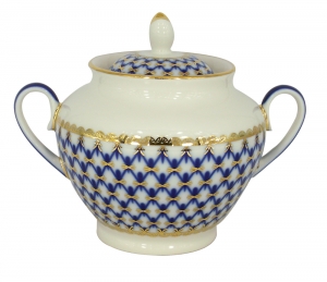 Lomonosov Imperial Porcelain Sugar Bowl Spring Cobalt Net 13.5 oz/400 ml Lomonosov Imperial Porcelaine Sugar Bowl Spring Cobalt Net 13.5 oz/400 ml