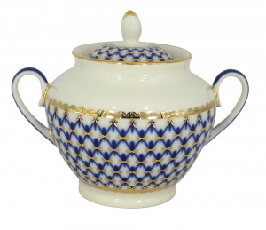 Lomonosov Imperial Porcelaine Sugar Bowl Spring Cobalt Net 13.5 oz/400 ml