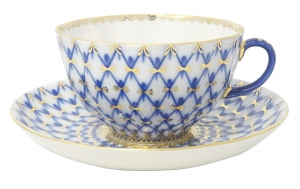 Imperial Lomonosov Porcelain Tea Set Cup and Saucer Cobalt Net Imperial Lomonosov Porcelain Tea Set Cup and Saucer Cobalt Net