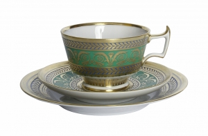 Imperial Lomonosov Porcelain  Espresso Coffee Set Cup, Saucer and Dessert Plate Alexandria Golden 52 6.8 oz/200 ml