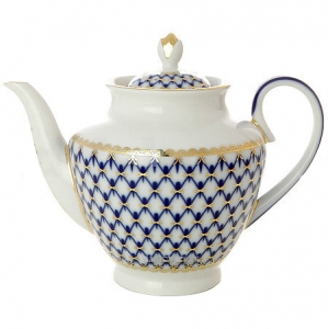 Lomonosov Porcelain Tea Pot Spring Cobalt Net 4 Cups 27 oz/800 ml